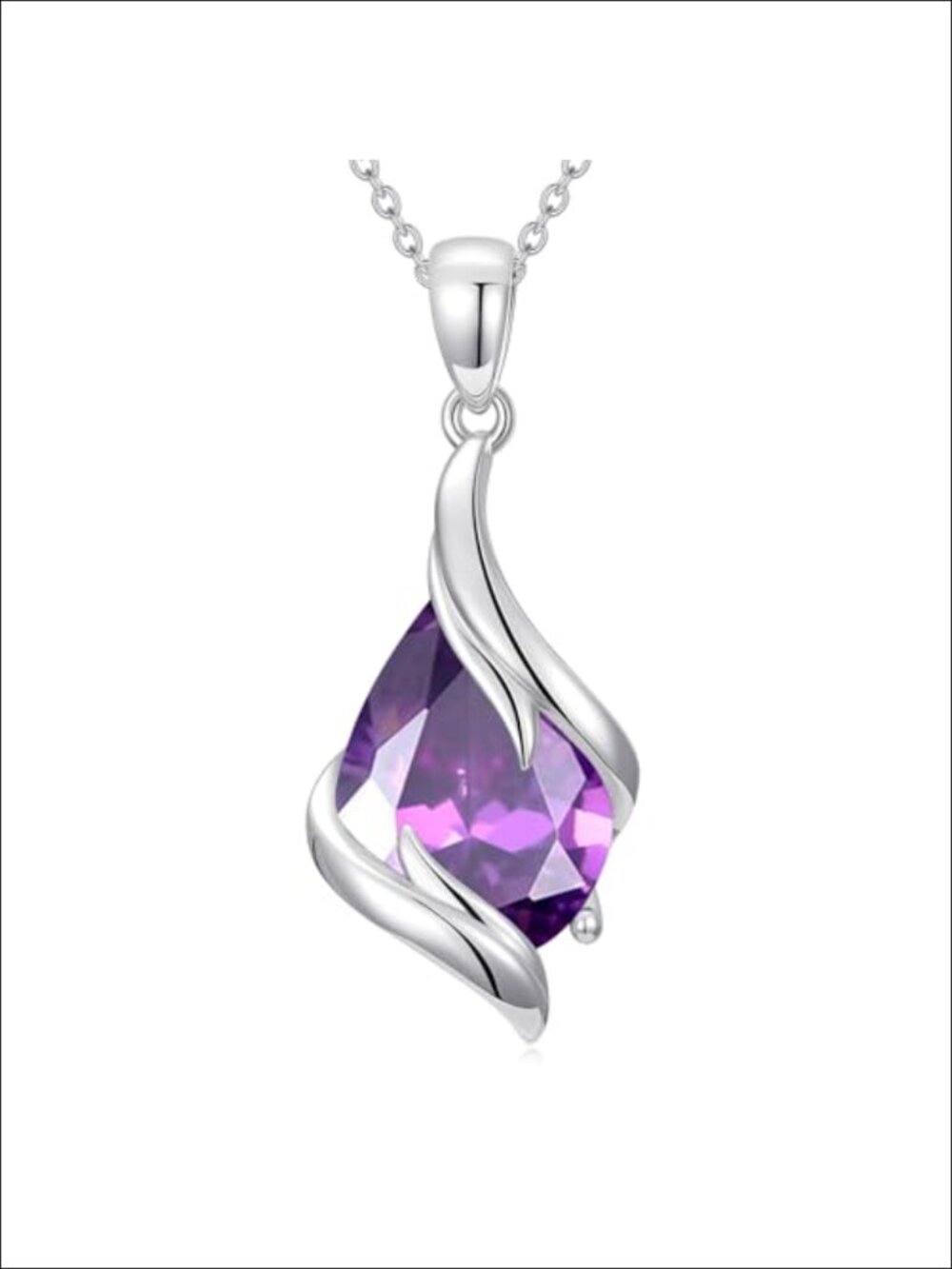 925 Sterling Silver Teardrop Amethyst Pendant Necklace for Women February